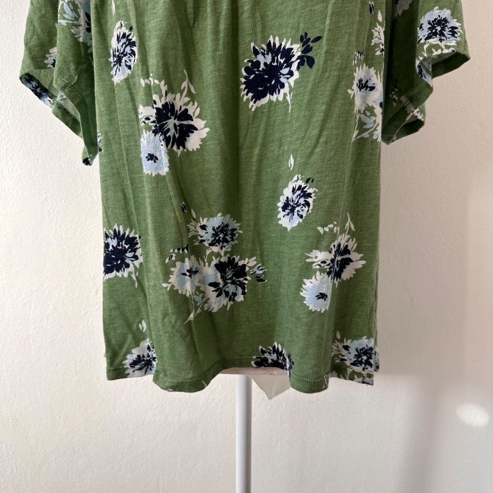 Lucky Brand Green Square Neck Floral Blouse Women Size Medium Cotton Stretch - Picture 3 of 9